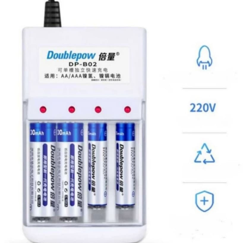 Doublepow Charger Baterai 4 slot for AA AAA Ni-MH Ni-CD DP-B02 Putih