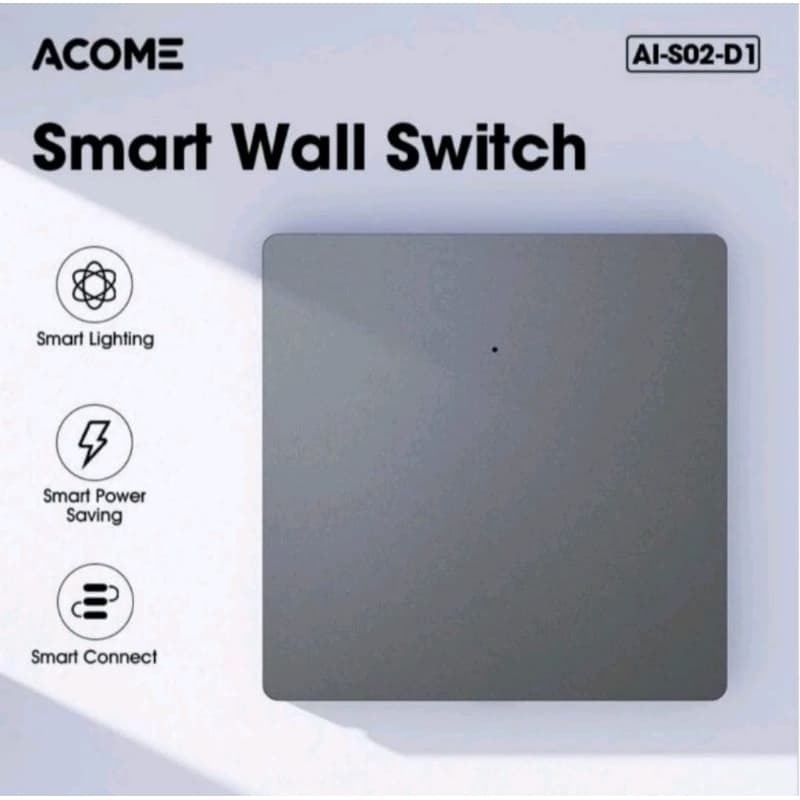 Smart Wall Switch Saklar App ACOME AI-S02-D1 (EU 1 Gang) Remote Control