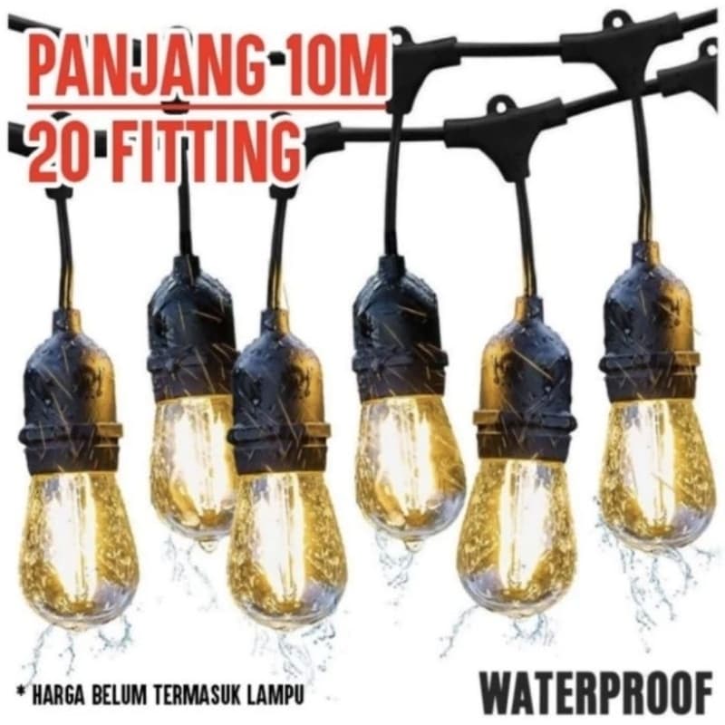 Kabel Fitting Lampu Cafe Gantung Panjang 10Meter 20Fitting Outdoor Indoor