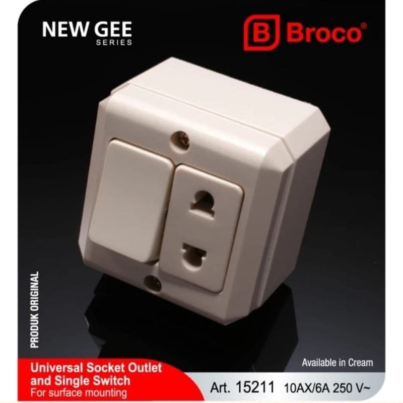 BROCO OB SAKLAR ENGKEL + STOP KONTAK CREAM 15211 (1521111) TUNGGAL