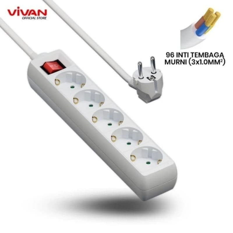 Vivan VPS-H003A Stop Kontak Saklar 5 Lubang Inti Tembaga Murni Plastik