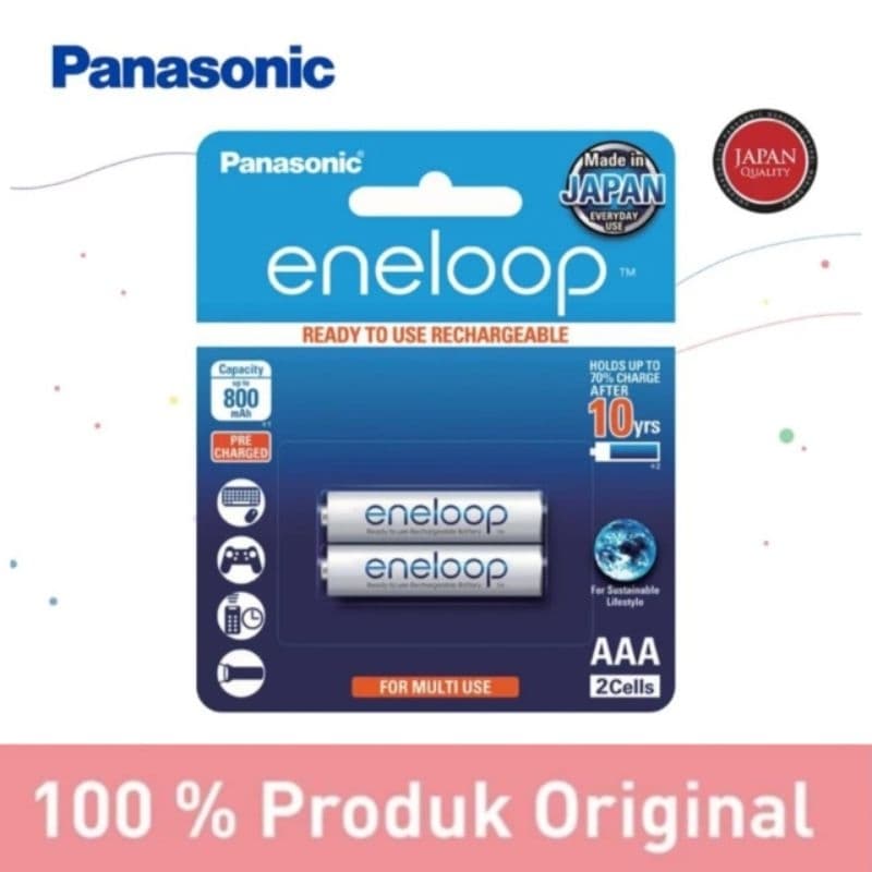 Battery Panasonic ENELOOP AAA Rechargeable BK-4MCCE/2BT Original 1.2V 2Pcs