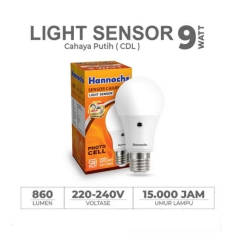 Hannochs Lampu Led Sensor Cahaya 9W Putih