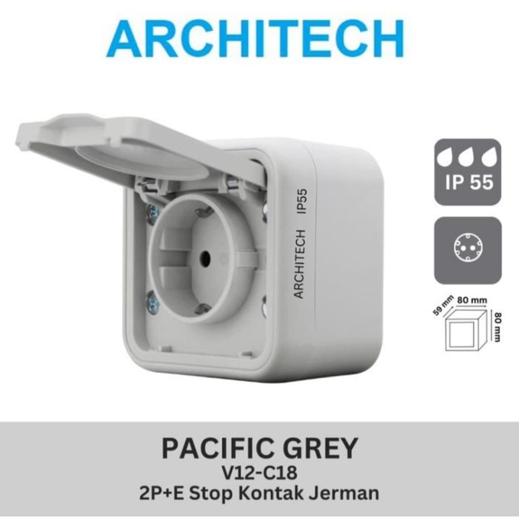 Architech Pacific OB Stop Kontak+CP Waterproof V12-C18 Grey