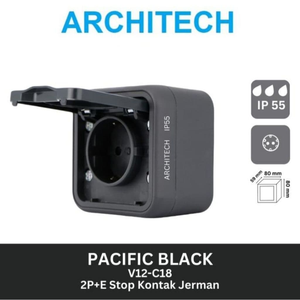 Architech Pacific OB Stop Kontak+CP Waterproof V12-C18 Black