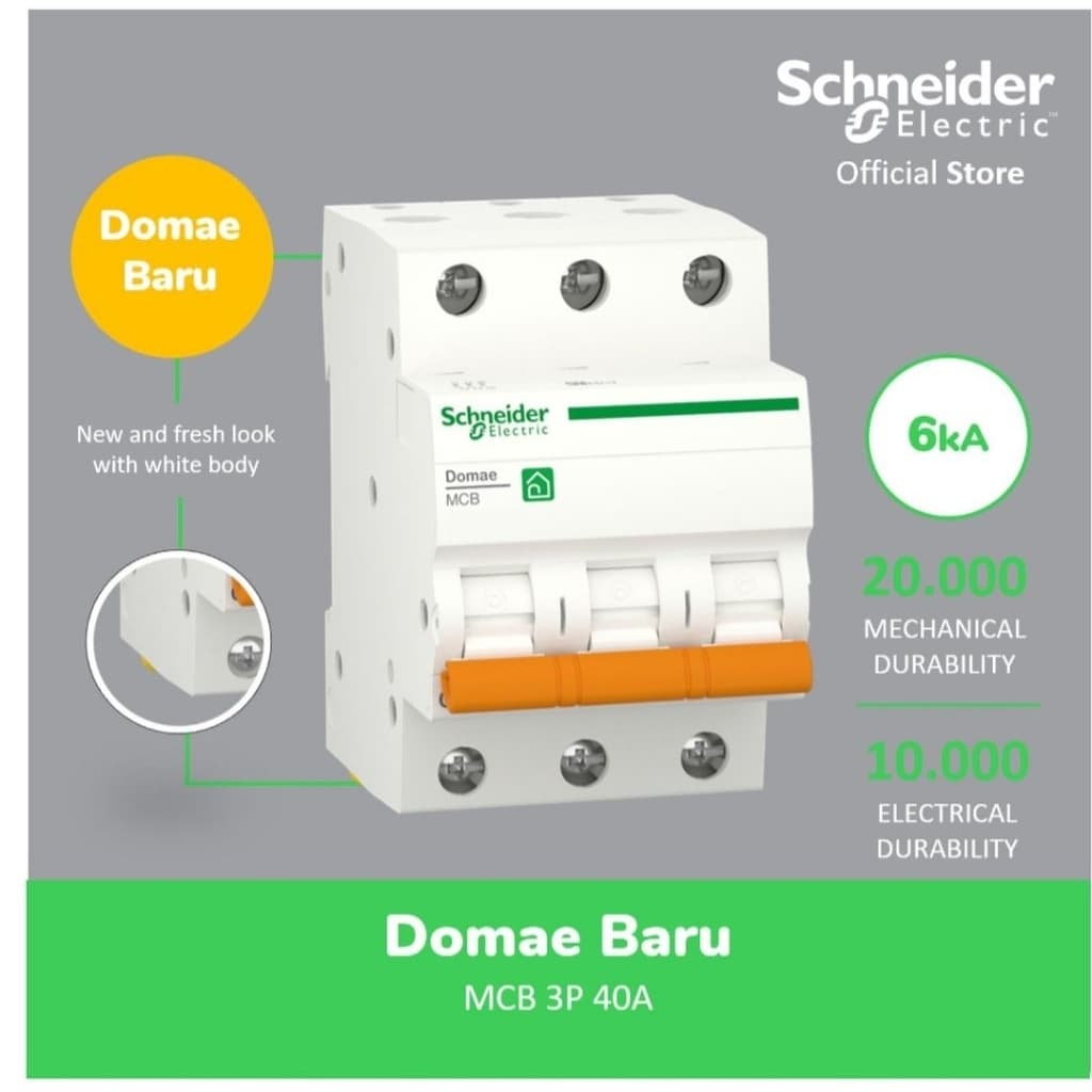 Schneider Electric New Domae Mcb 3p 40A C 40A 6000A - DOMF01340