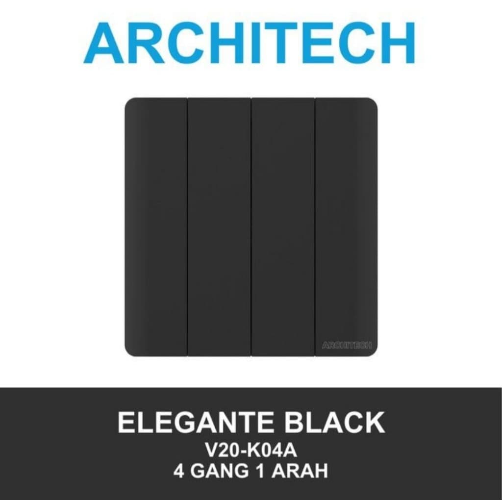 Architech Elegante Series Black V20-K04A Saklar Triple 4 Gang 1 Arah