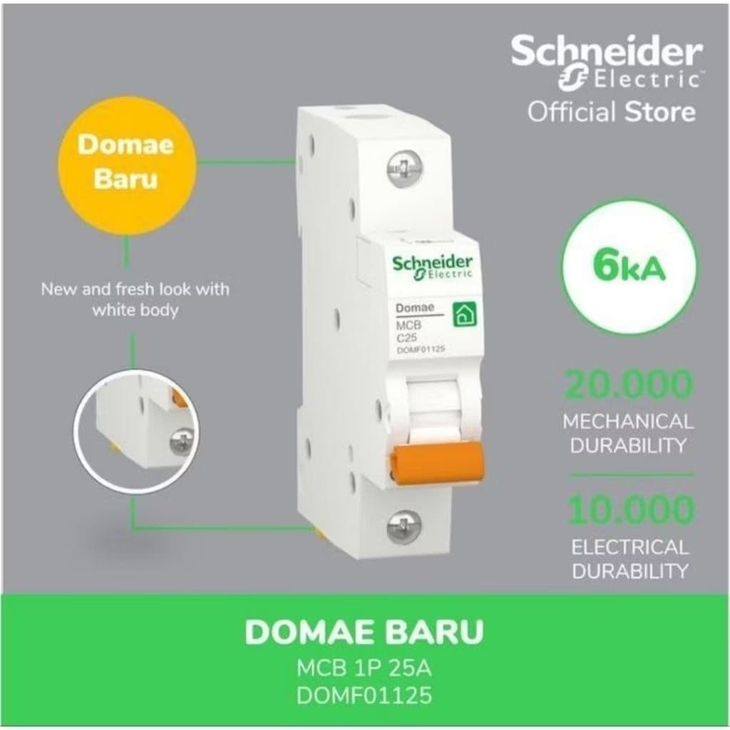 Schneider Electric MCB New Domae 1P C 25A 6000A- DOMF01125