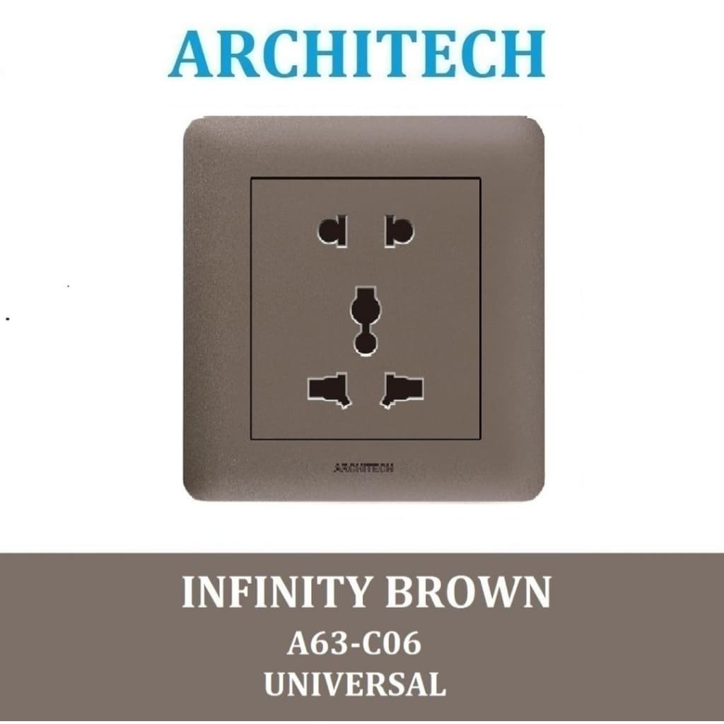 Architech Infinity A63-C06 Stop Kontak Universal 16A 2Pin & 3Pin Brown