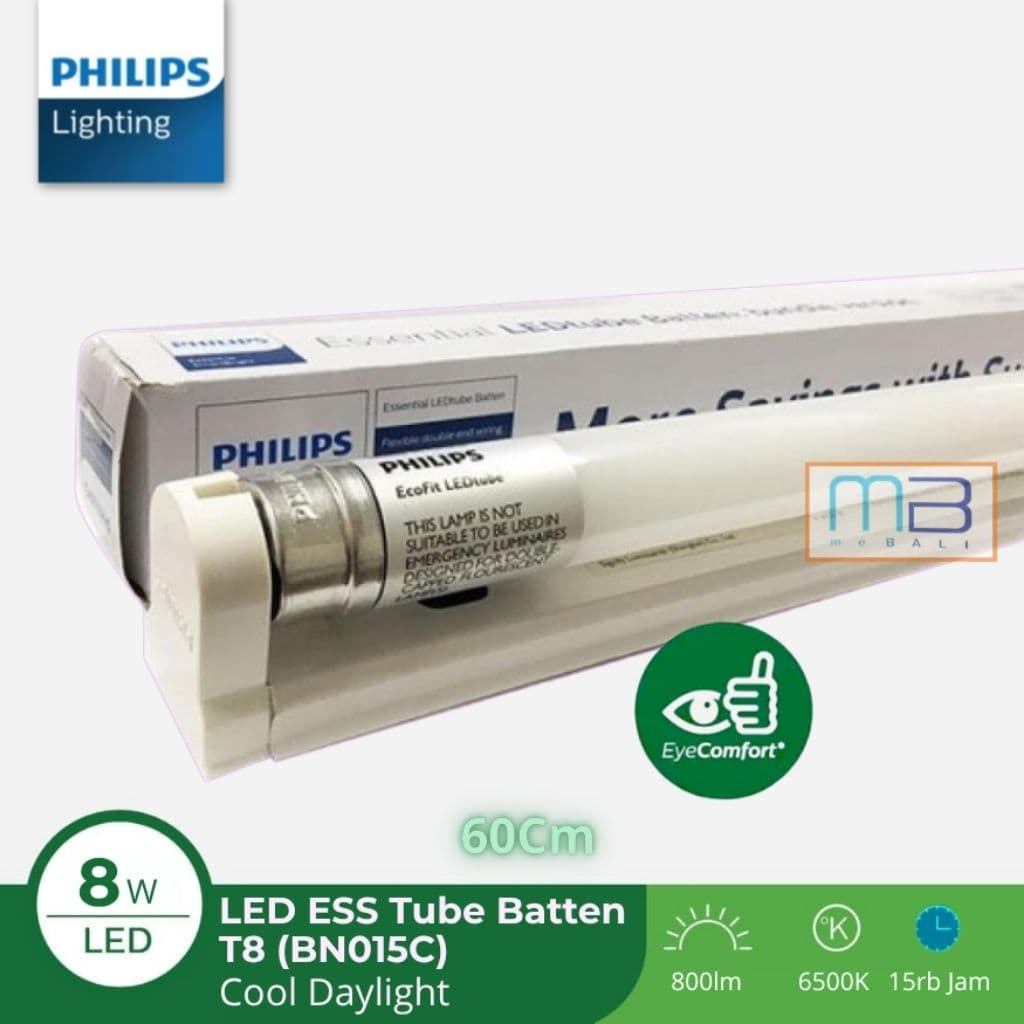 Philips TL LED 8 Watt Set BN015C Neon T8 600mm 60cm 765 6500K Cool Daylight Putih
