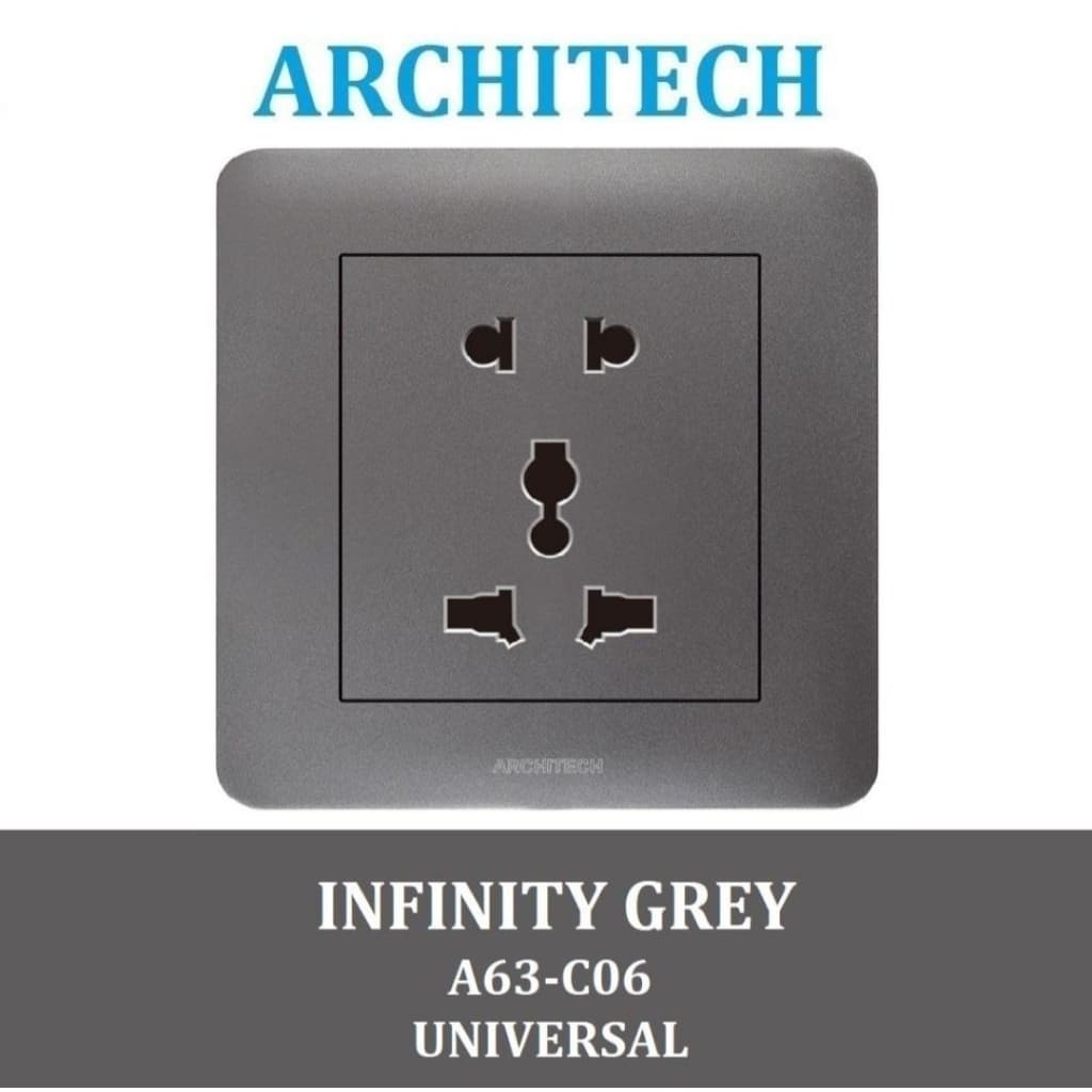 Architech Infinity A63-C06 Stop Kontak Universal 16A 2Pin & 3Pin Grey