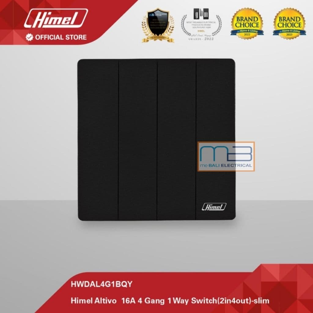 Himel Altivo 16A 4 Gang 1 Arah Saklar Kwarted Slim-Black