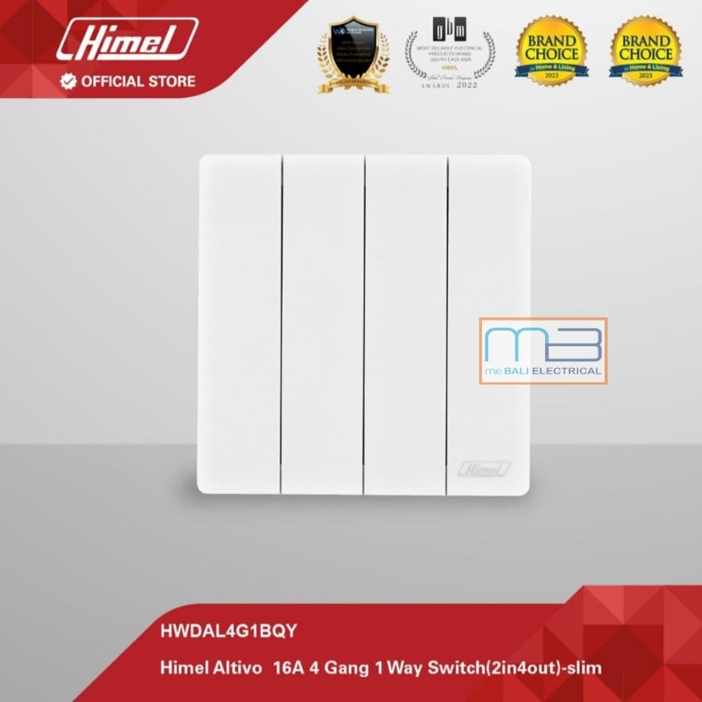 Himel Altivo 16A 4 Gang 1 Arah Saklar Kwarted Slim-White