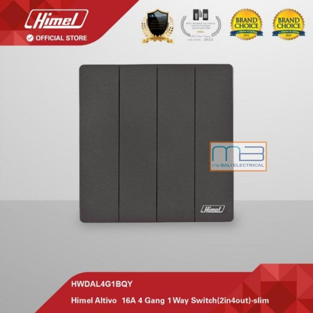 Himel Altivo 16A 4 Gang 1 Arah Saklar Kwarted Slim Dark Grey
