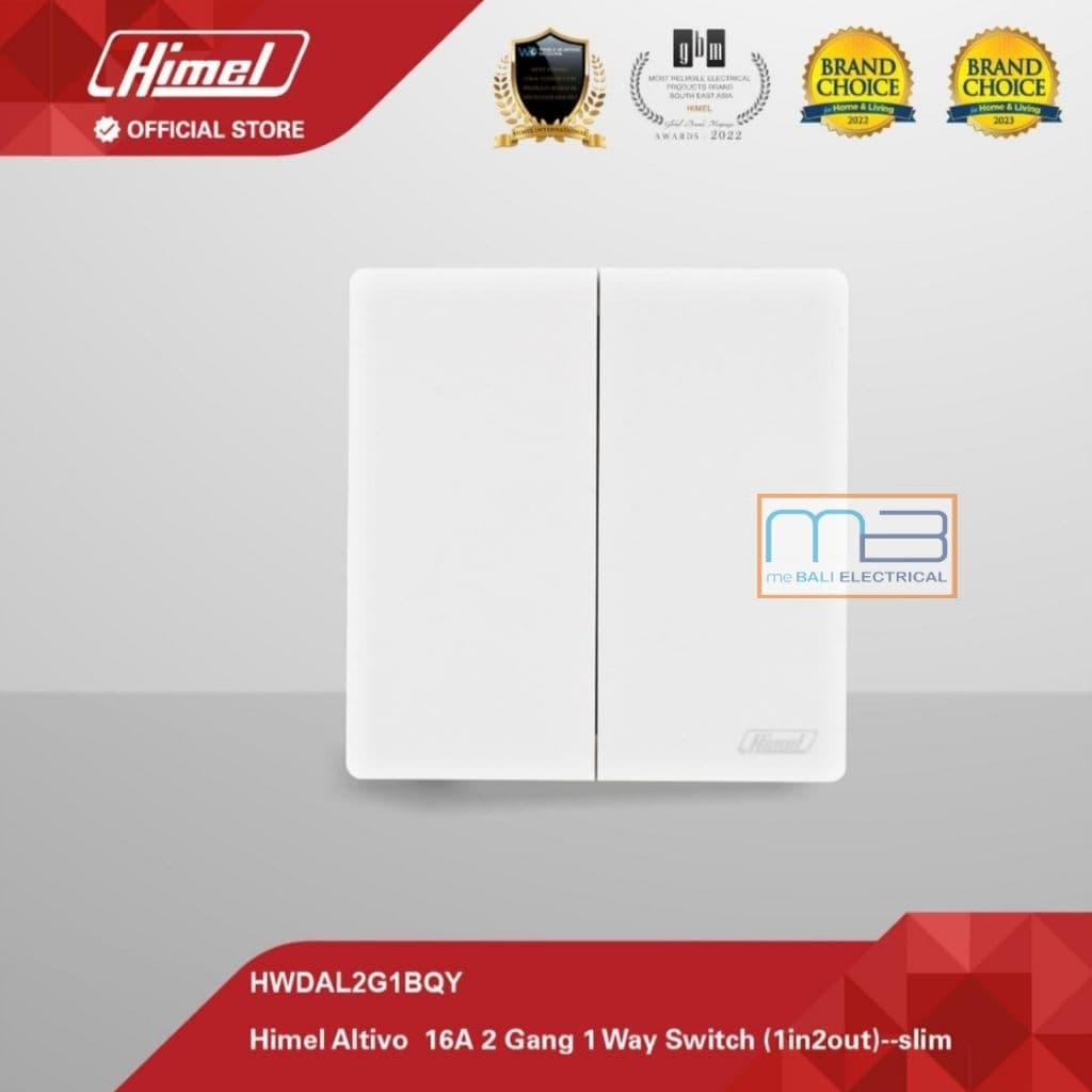Himel Altivo 16A 2 Gang 1 Arah Saklar Seri Switch-Slim White