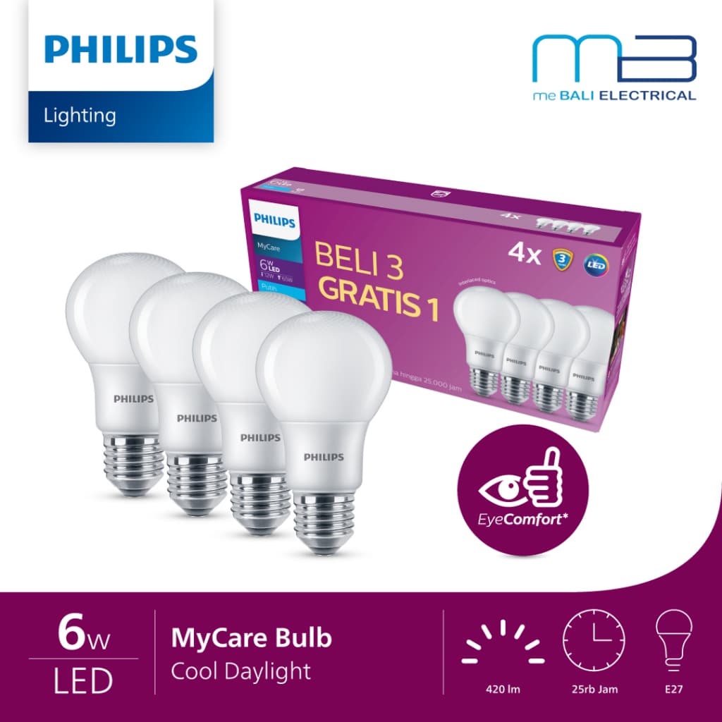 Lampu Philips 6Watt Multipack Bulb MyCare Paket 4Pcs
