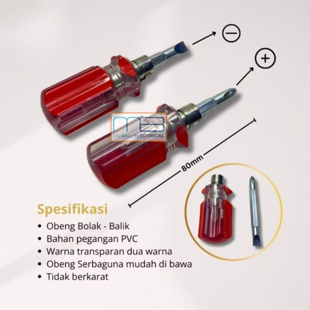 Obeng Cebol Bolak Balik 2inch / Obeng Mini Plus Minus 2 Way