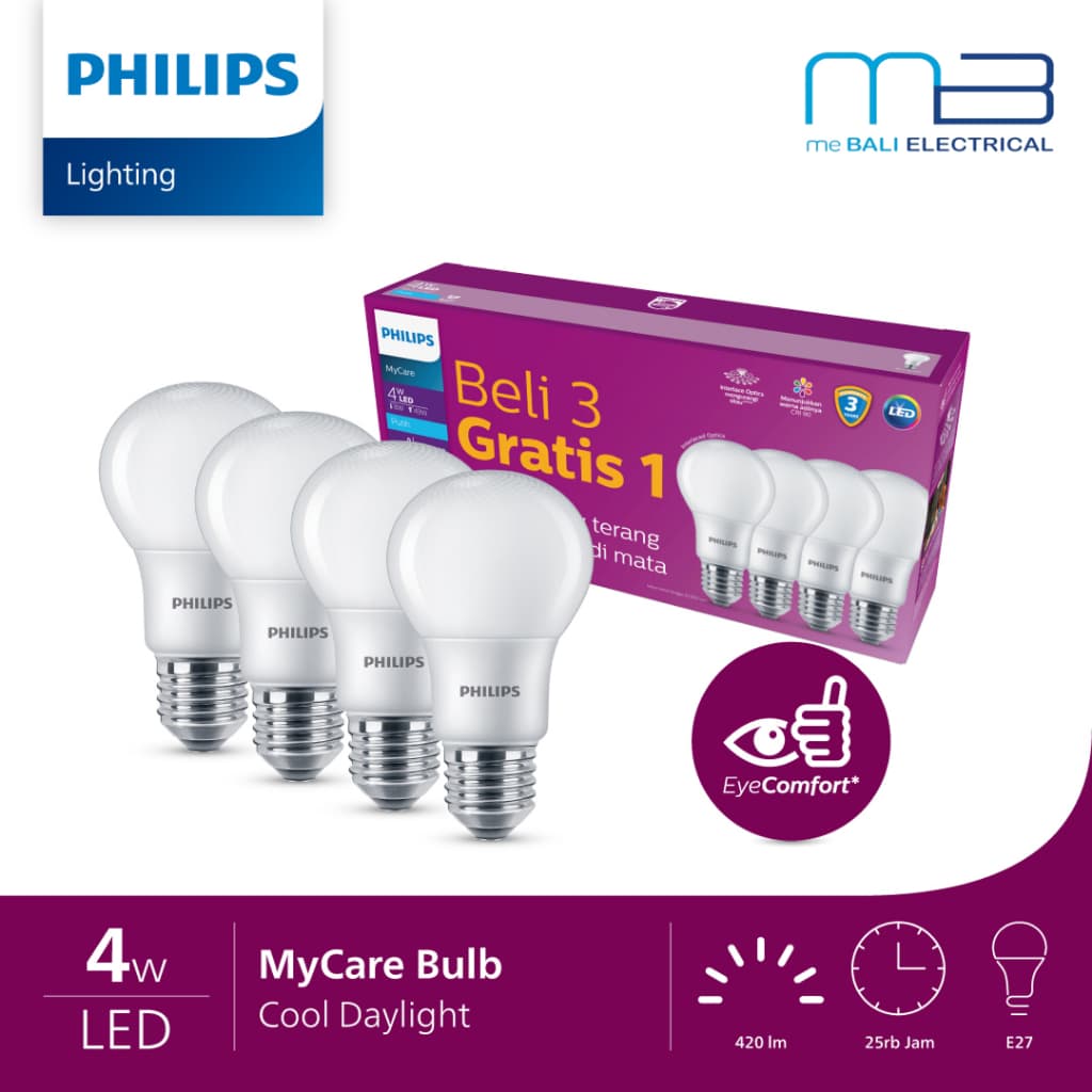 Lampu Philips 4Watt Multipack Bulb MyCare Body Besar Paket 4Pcs