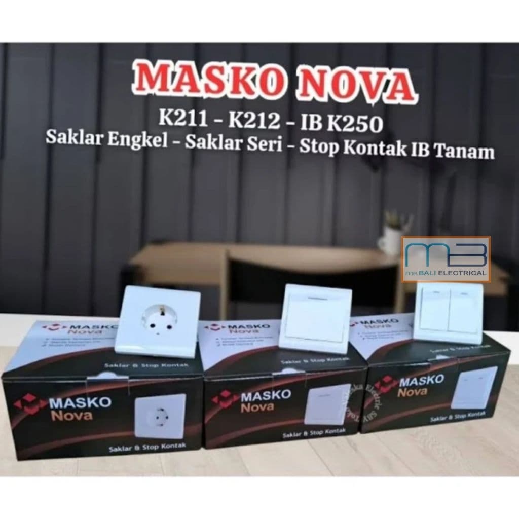 Masko Nova Krista Saklar + Stop Kontak Putih K-211 K-212 K-250