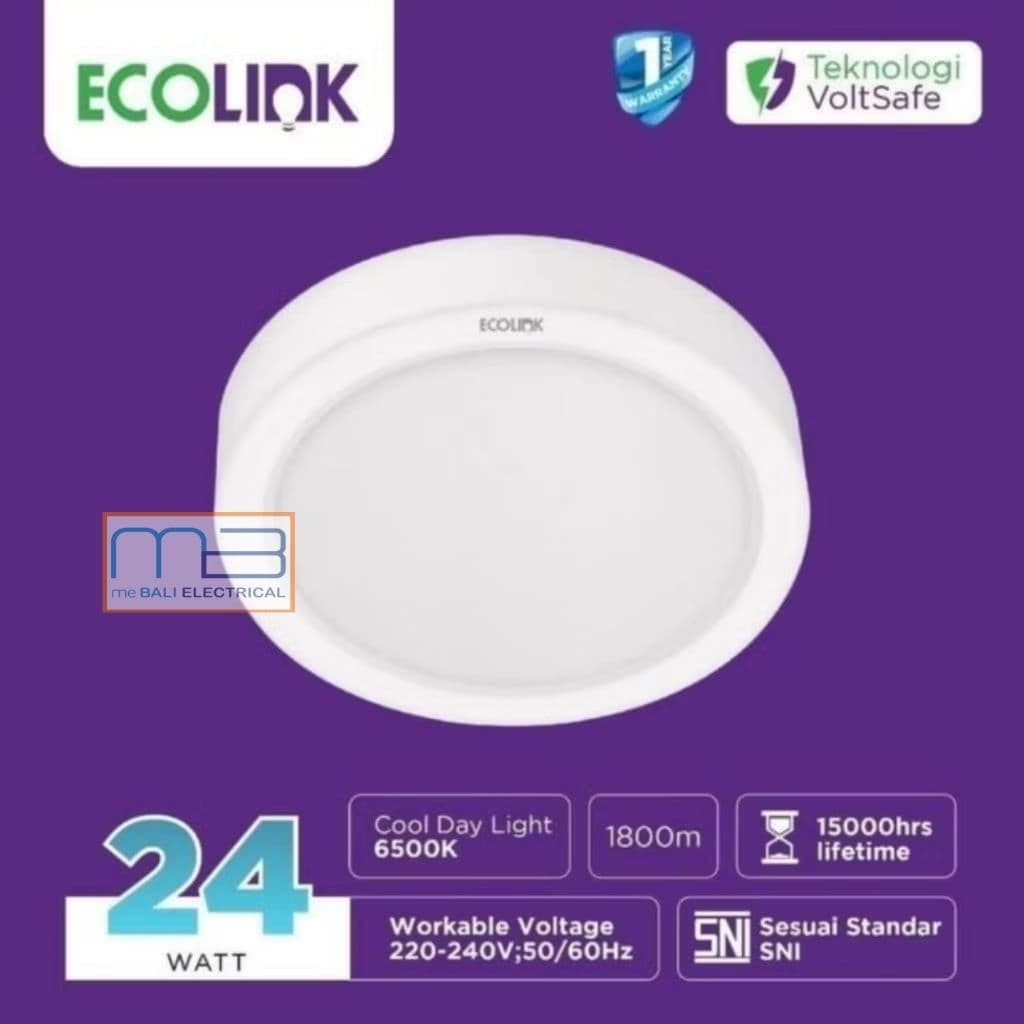 Ecolink Downlight Led Outbow Bulat Round Surface Mounted D200 24 Watt