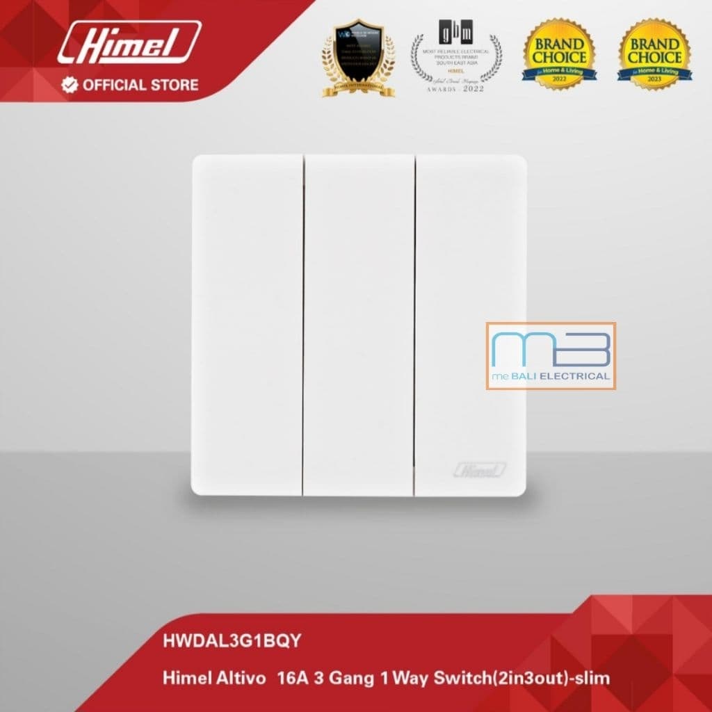 Himel Altivo 16A 3 Gang 1 Arah Saklar Triple Slim White