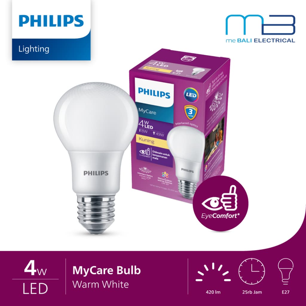 Lampu Philips MyCare Led Bulb 3000K 3W 4W 6W 8W 10W 12W 14.5W 19W Single Pack Warm white Kuning