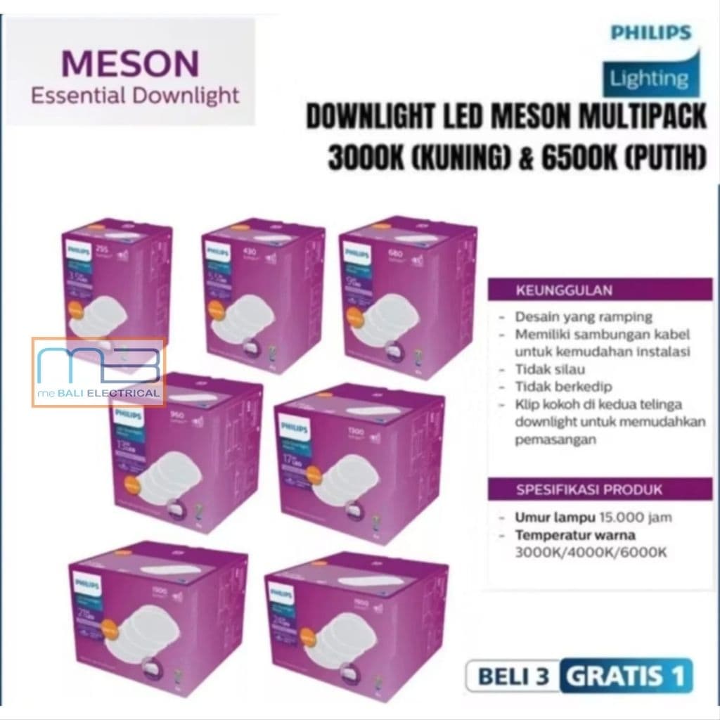 Lampu Philips Downlight Multipack Meson 3.5W , 5.5W , 9W , 13W , 17W , 21W , 24W Cool Daylight ( 6500K ) & Warm White ( 3000K )